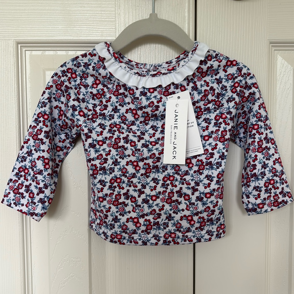 Nwt Janie And Jack Baby Girl Red & Blue Floral Swim Top - Size 6-12 Months
